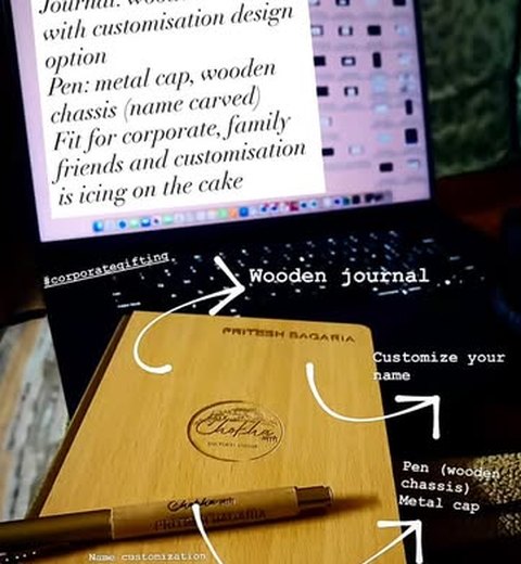 Customised wooden journal and pen